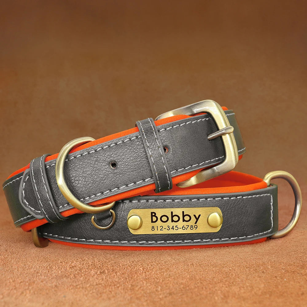 Personalized Dog Collar, Adjustable Padded PU Leather Collar