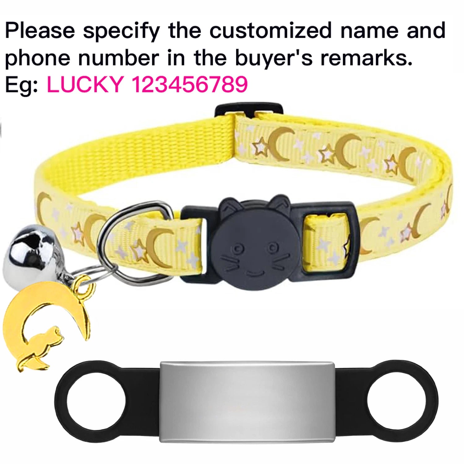 Personalized Cat Collar with Engraved ID Tag, Bell & Glow Design