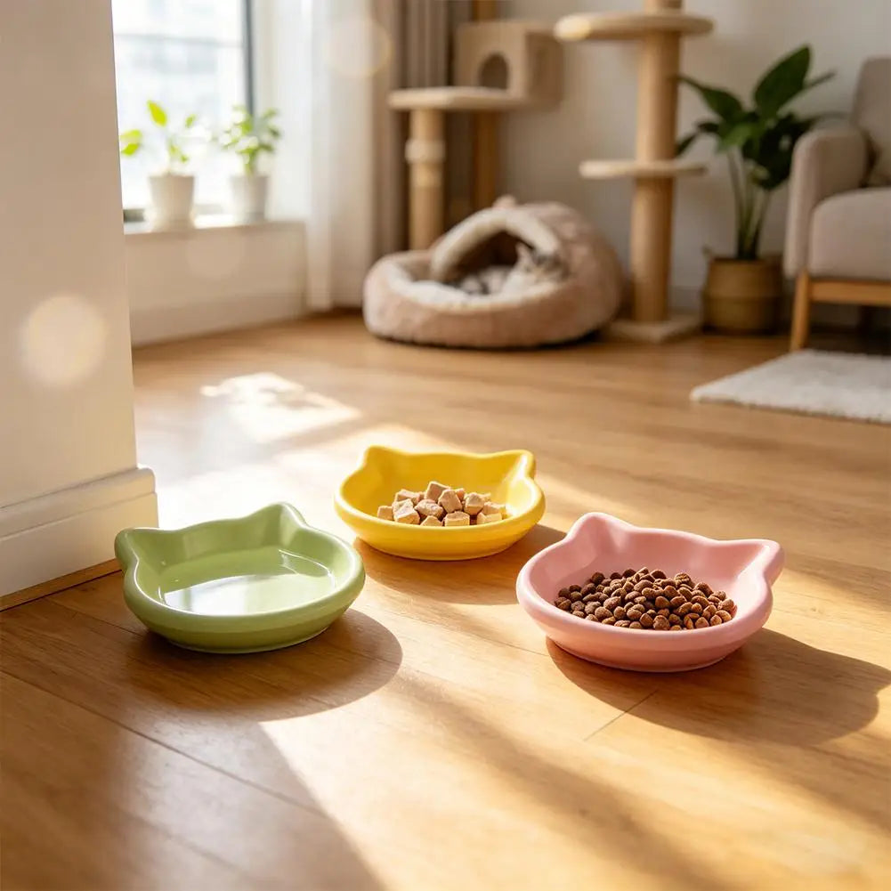 Cat Food Bowl – Shallow Plastic Cat Feeding Dish for Wet & Dry Food