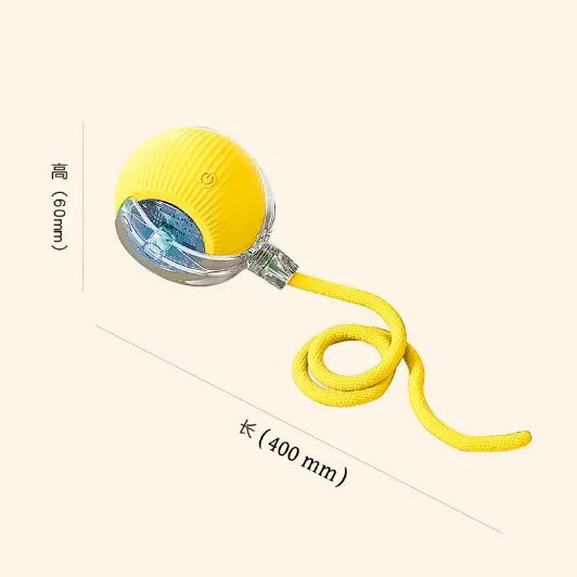 Smart Obstacle Avoidance Cat Ball Toy Adjustable Speed Electric Self Rolling Interactive Ball With Long Elastic Rope For Play