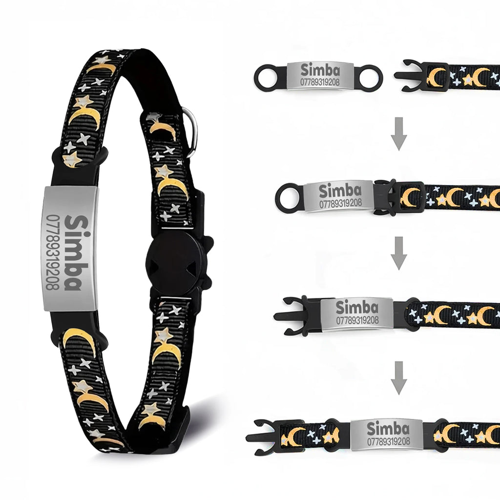 Personalized Cat Collar with Engraved ID Tag, Bell & Glow Design