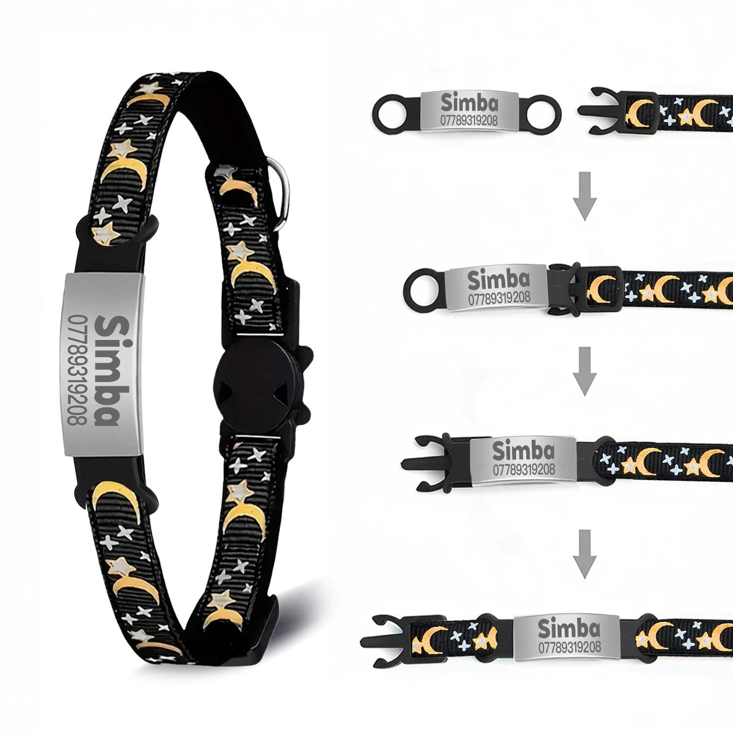 Personalized Cat Collar with Engraved ID Tag, Bell & Glow Design