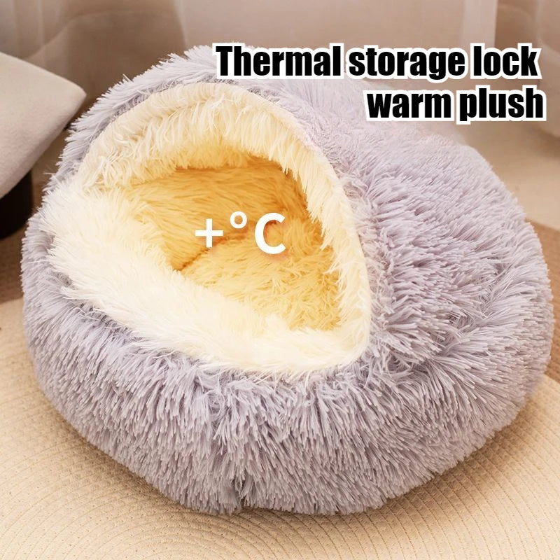 Covered Cat Bed – 2-in-1 Plush Cave Bed for Cats & Small Dogs