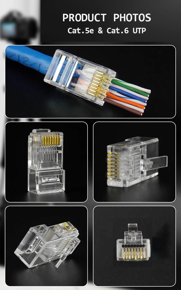 RJ45 Pass-Through Connector – Cat5e/Cat6/Cat7 Modular Plug
