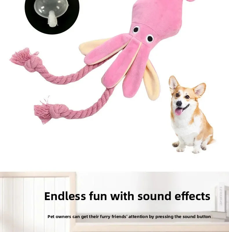 Plush Rope Dog Toy – Squeaky Octopus Tug & Chew Toy