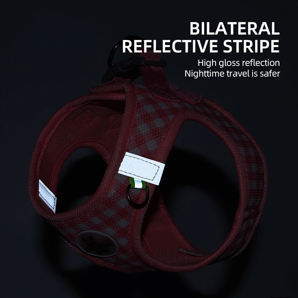 Reflective Cat Harness with Leash – Plaid Breathable Walking Kit