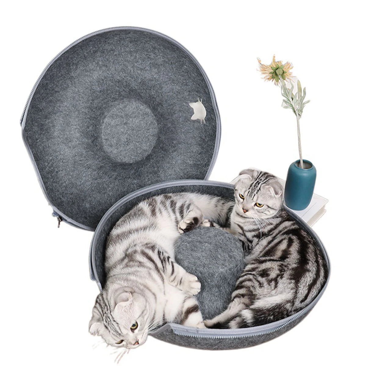 Cat Tunnel Bed – Felt Donut Nest & Sleeping House