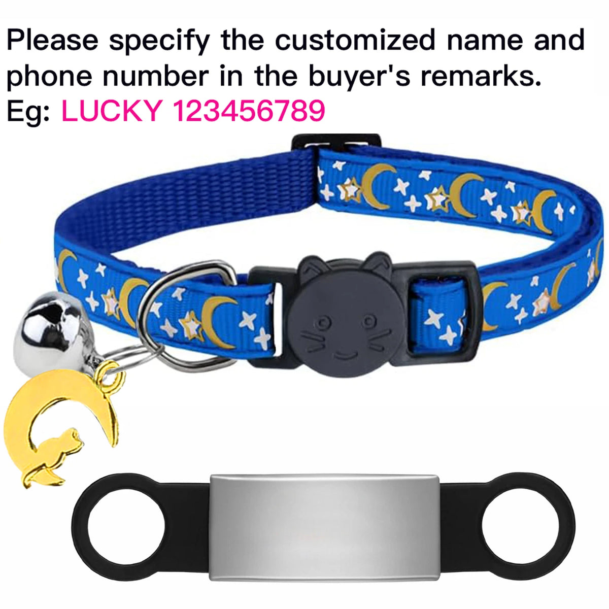 Personalized Cat Collar with Engraved ID Tag, Bell & Glow Design