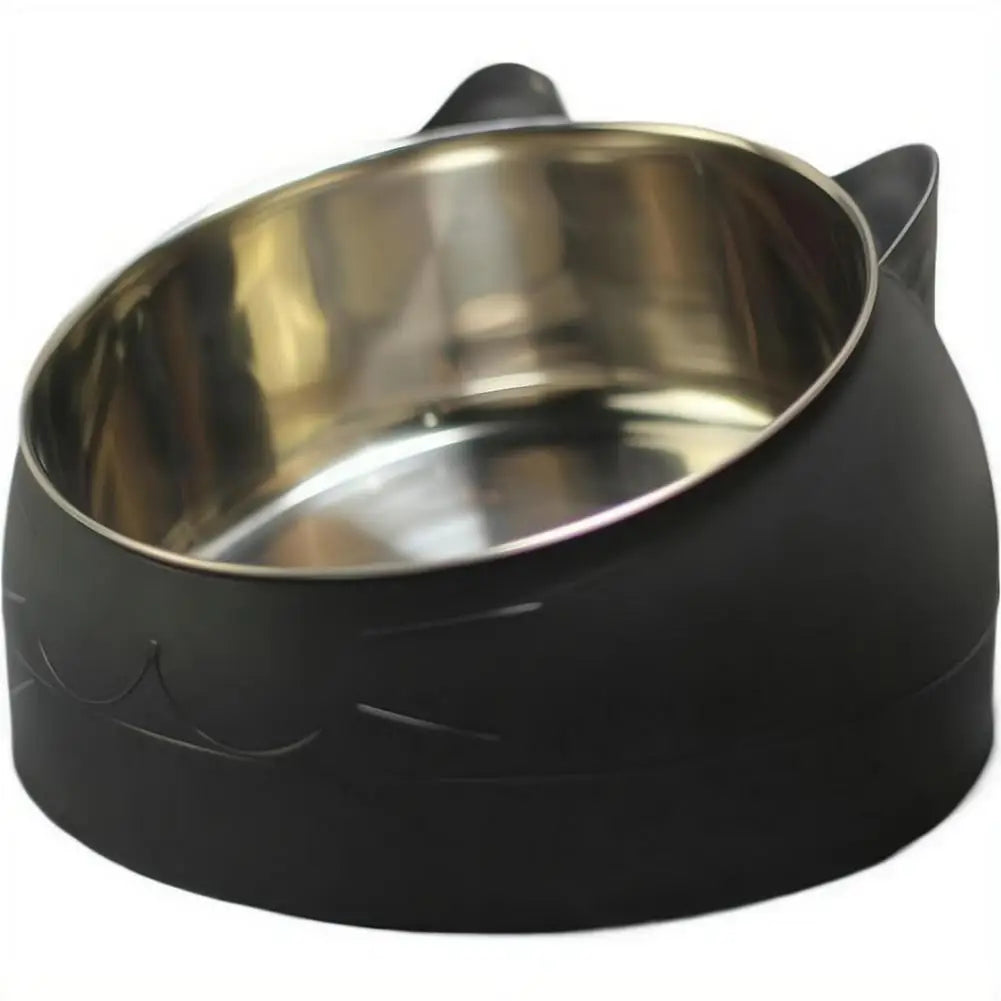 Eco-Friendly1PC Stainless Steel Cat Bowl, 15° Inclined Pet Food Dish with Non-Slip Base, Anti-Choke Feeder for Cats/Kittens/Dogs