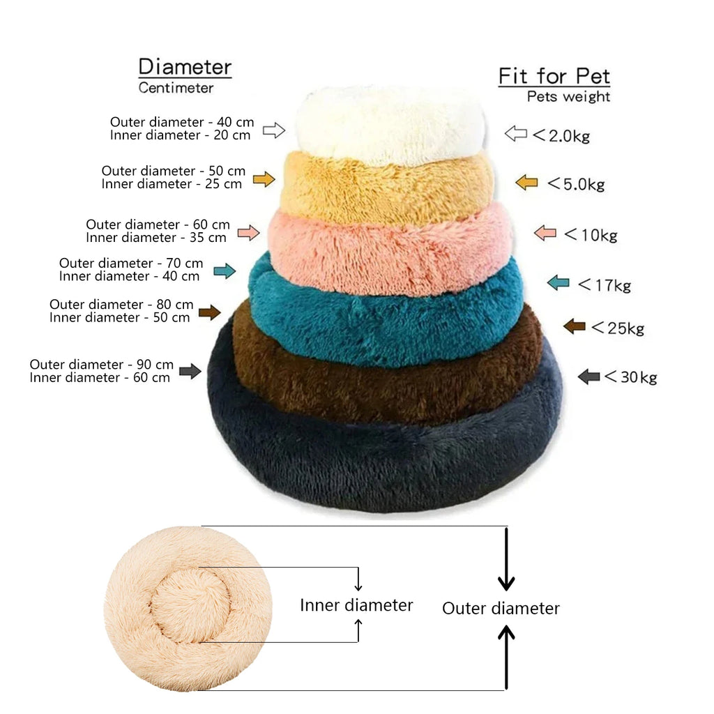 Plush Dog Bed Round Soft Calming Bed for Small Large Dogs & Cats