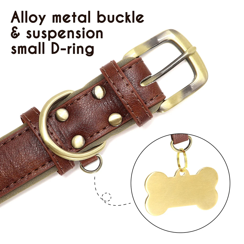 Personalized Dog Collar, Adjustable Padded PU Leather Collar