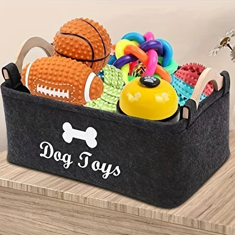 Dog Toy Storage Box Felt Pet Toy Organizer Basket