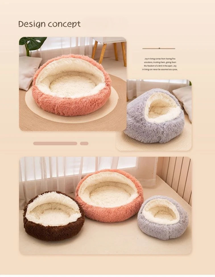 Covered Cat Bed – 2-in-1 Plush Cave Bed for Cats & Small Dogs
