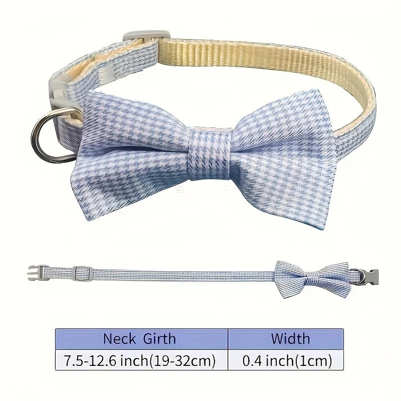 Plaid Cat Collar with Tie Bow, Adjustable Nylon Pet Accessory