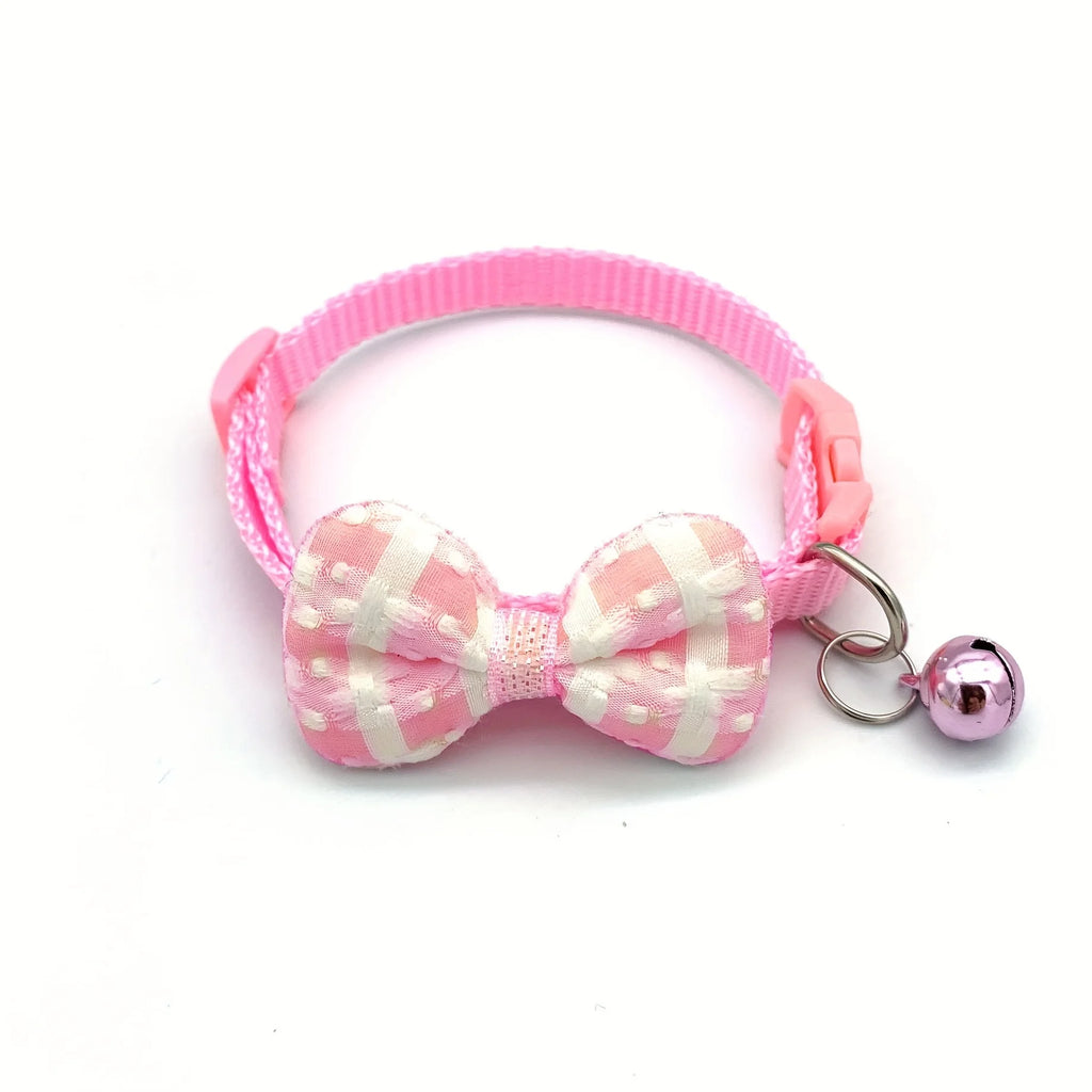 Plaid Cat Collar with Tie Bow, Adjustable Nylon Pet Accessory