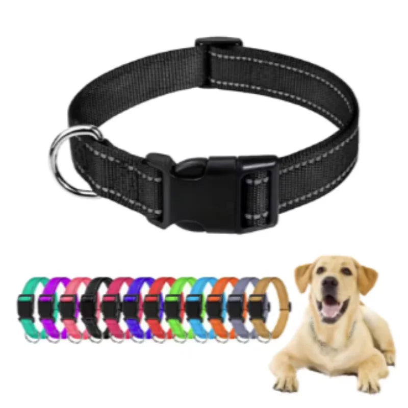 Reflective Dog Collar, Adjustable Nylon Safety Collar for Small & Medium Dogs
