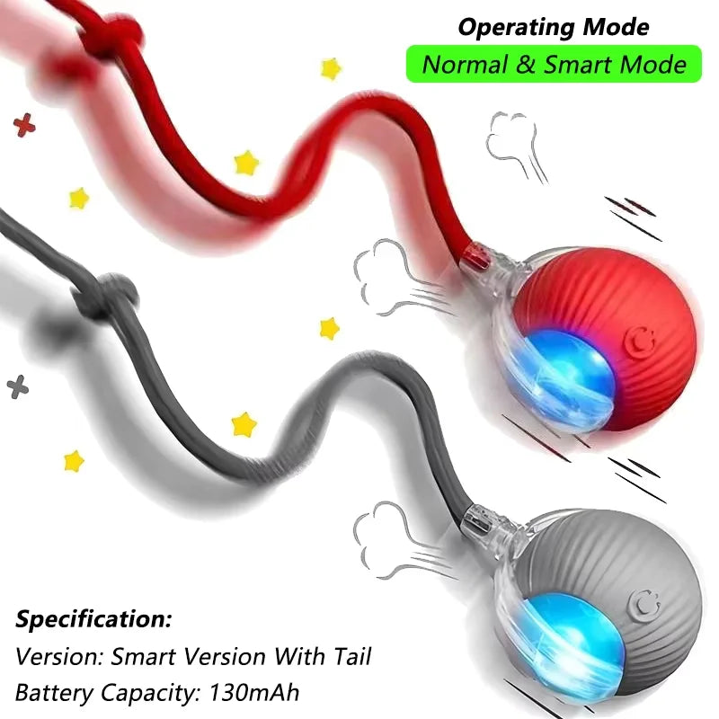 Smart Obstacle Avoidance Cat Ball Toy Adjustable Speed Electric Self Rolling Interactive Ball With Long Elastic Rope For Play