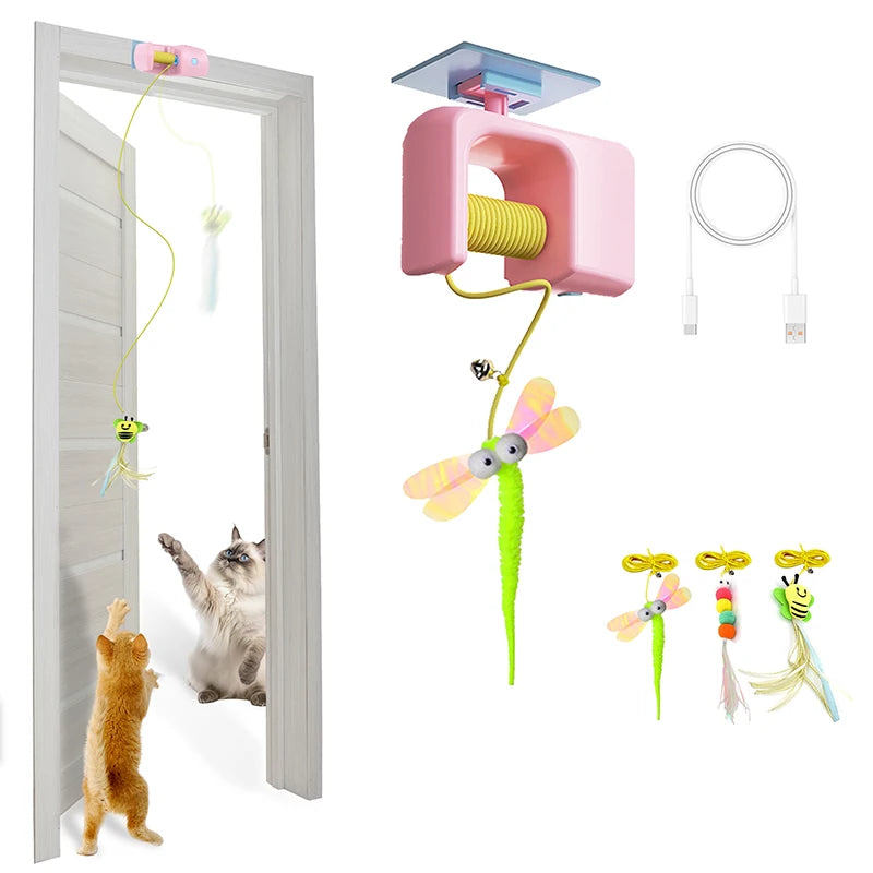 Interactive Hanging Cat Toy – Rechargeable Retractable Feather Toy