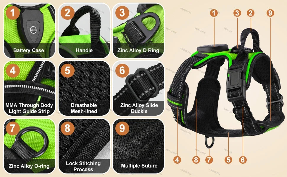 LED Dog Harness, Rechargeable Light Up Vest for Walking