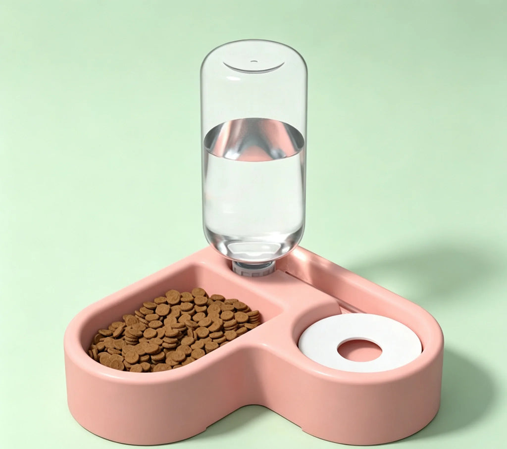 Automatic Pet Water Bowl – 500ml Dispenser with Food Bowl