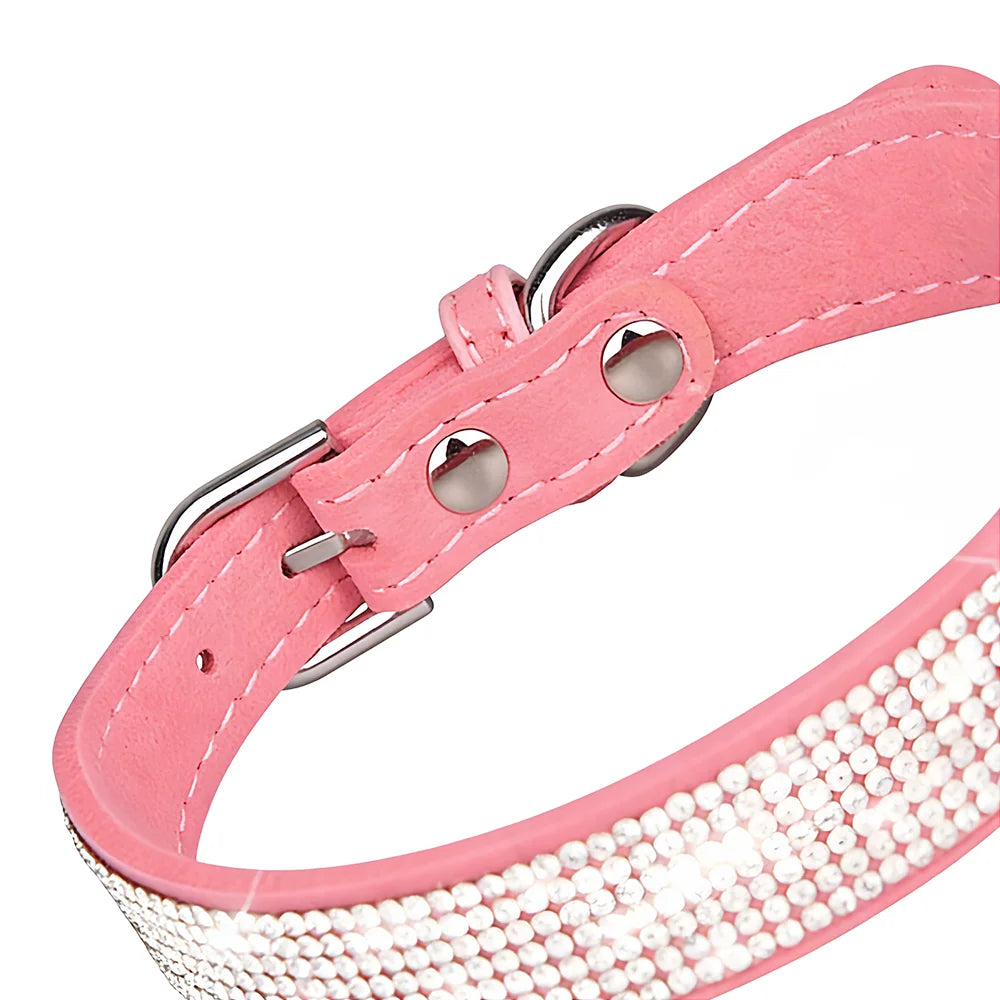 New Shiny Rhinestone Pet Collar, Soft Microfiber Adjustable Collar for Small Medium Dogs & Cats, Lightweight Walking Collar
