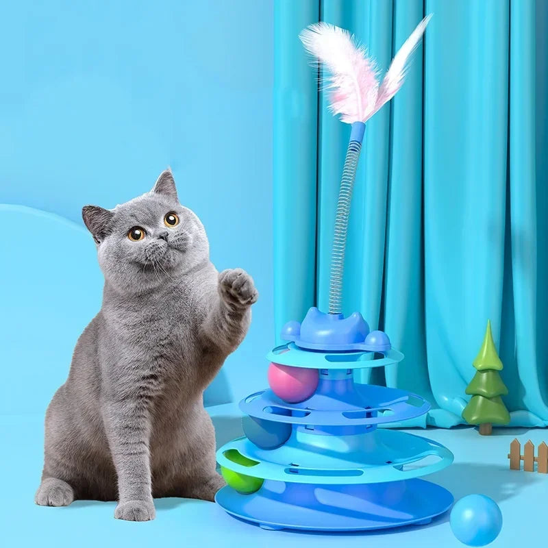 Interactive Cat Toy – Rotating Feather Tower with Ball