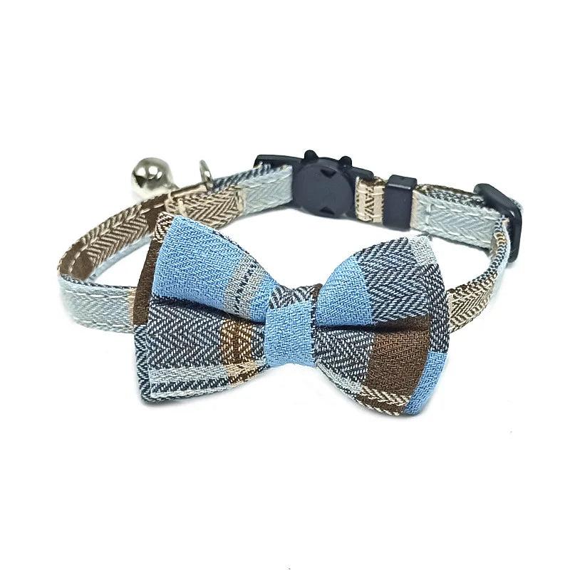 Breakaway Cat Collar with Bell – Plaid Bow Tie Adjustable Collar