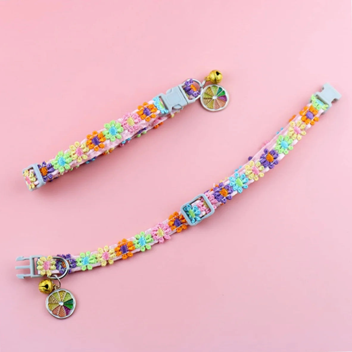 Adjustable Cat Collar with Bell – Colorful Paw Print Kitten Collar