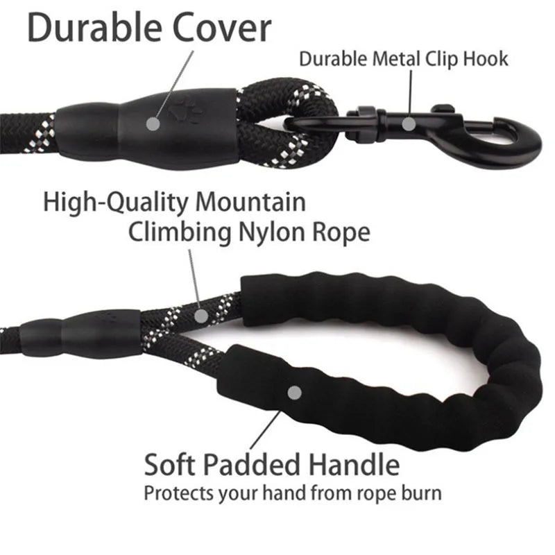 Reflective Dog Leash Heavy Duty Nylon Padded Handle