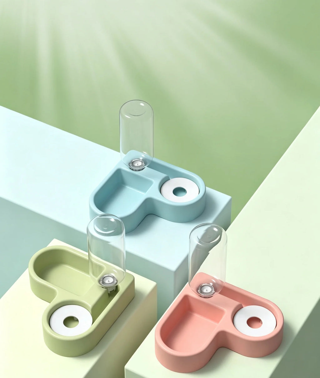 Automatic Pet Water Bowl – 500ml Dispenser with Food Bowl