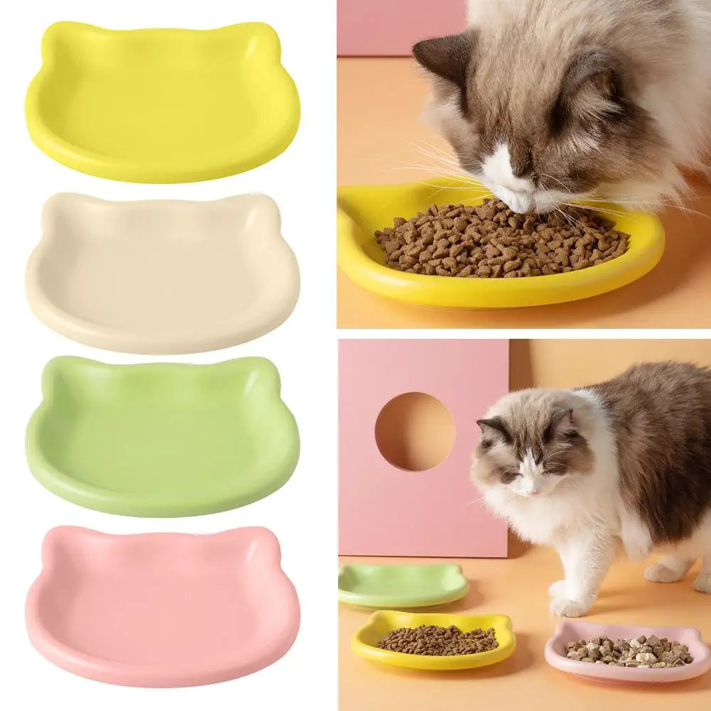 Cat Food Bowl – Shallow Plastic Cat Feeding Dish for Wet & Dry Food