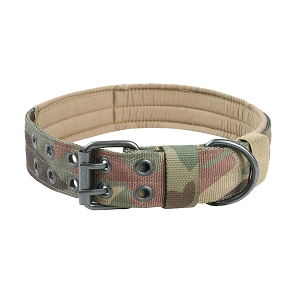 Adjustable Military Dog Collar Metal D-Ring and Buckle Working Dog Collar, Five-Level Adjustment for Medium and Large Dogs