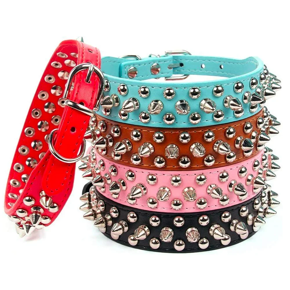 Leather Dog Collar Adjustable PU Neck Strap with Buckle