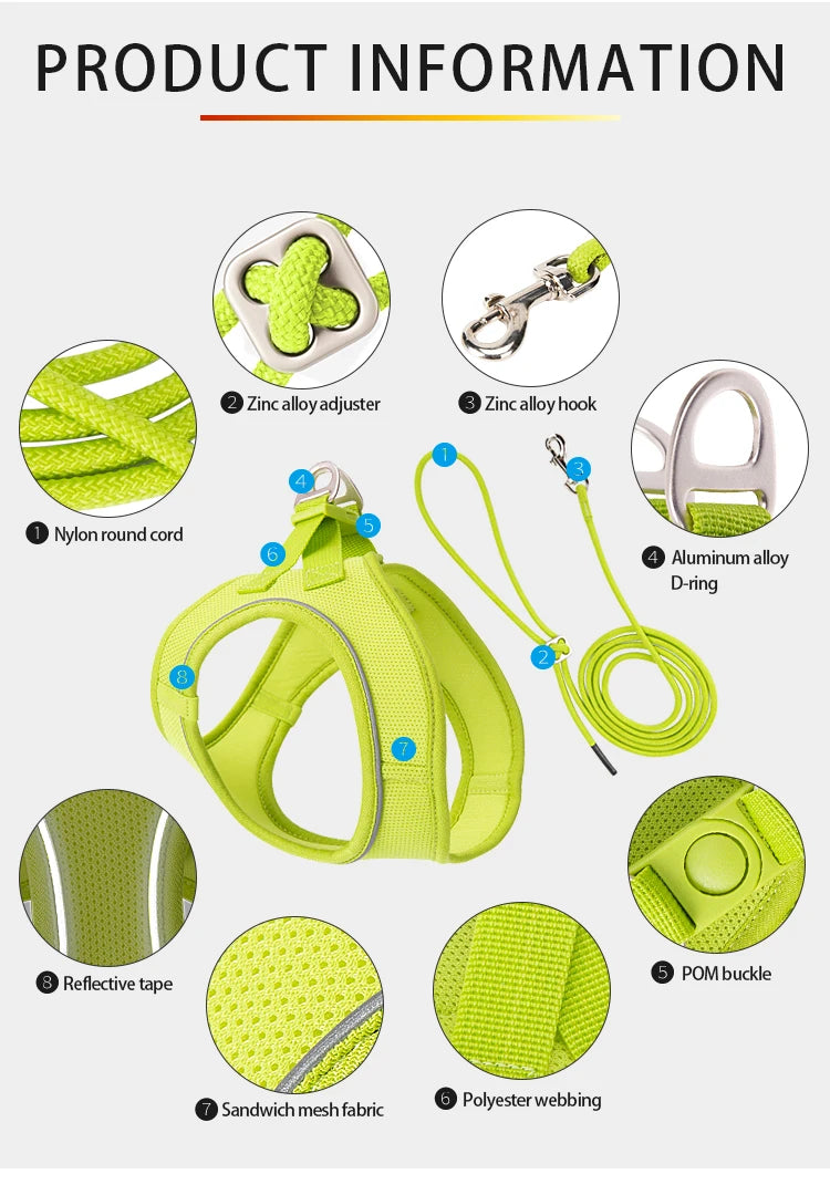 Dog Harness and Leash Set – Adjustable Reflective Puppy Harness