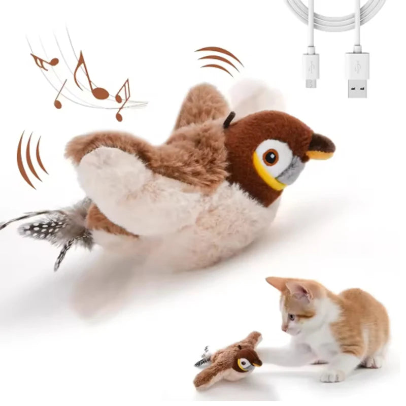Interactive Cat Toy Flapping Bird Plush Chirping Toy Touch Activated