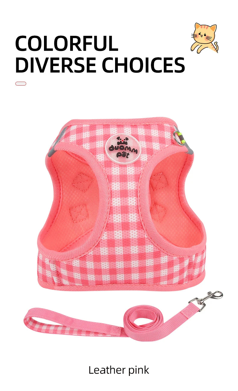 Reflective Cat Harness with Leash – Plaid Breathable Walking Kit