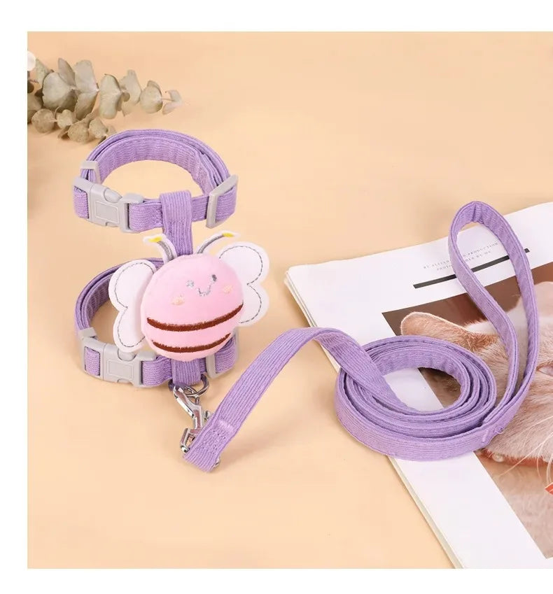 Cat Harness and Leash Set – Adjustable Cartoon Bee Design