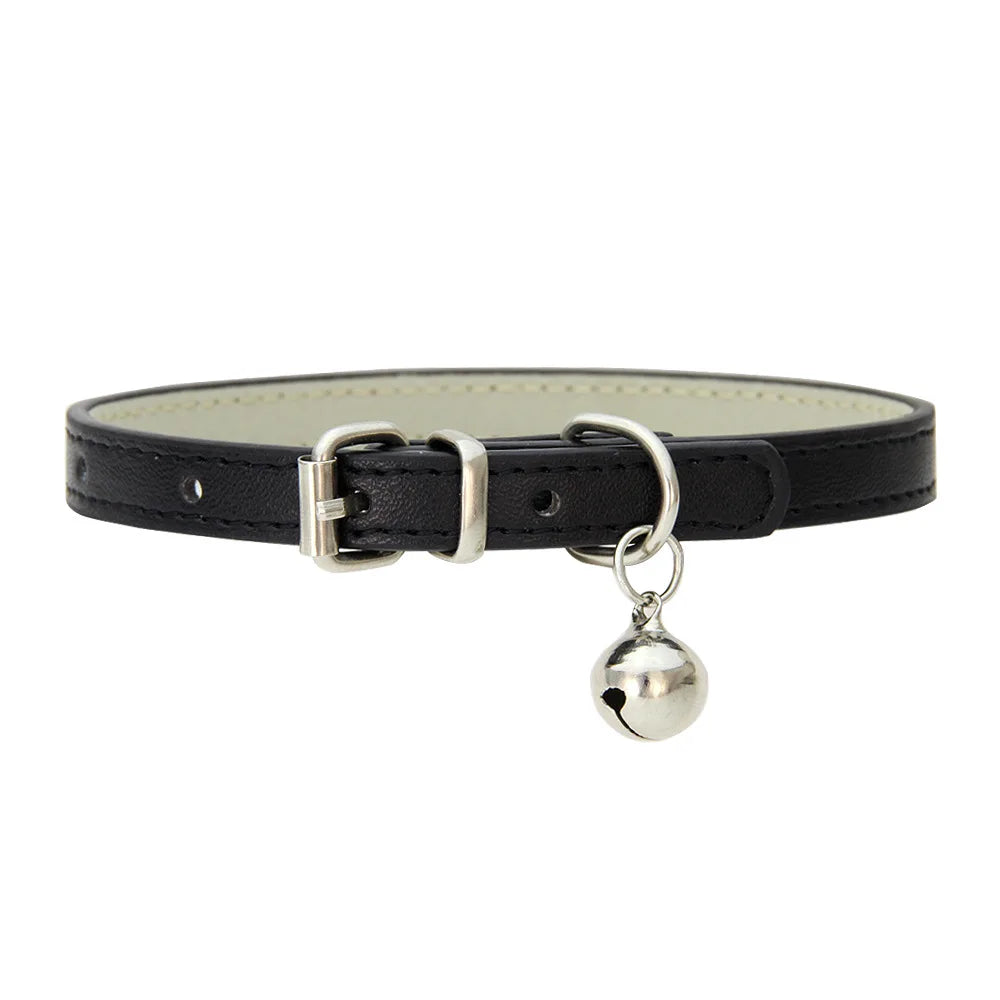 PU Leather Cat Collar Adjustable Soft Padded Pet Collar with Bell