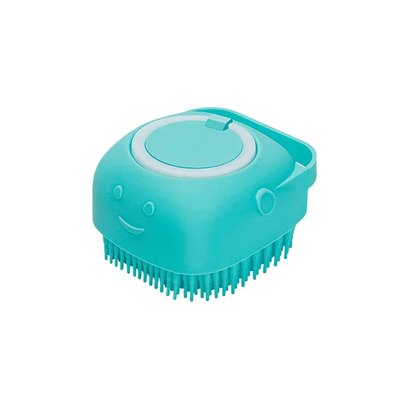 Dog Bath Brush with Shampoo Dispenser, Soft Silicone Bristles
