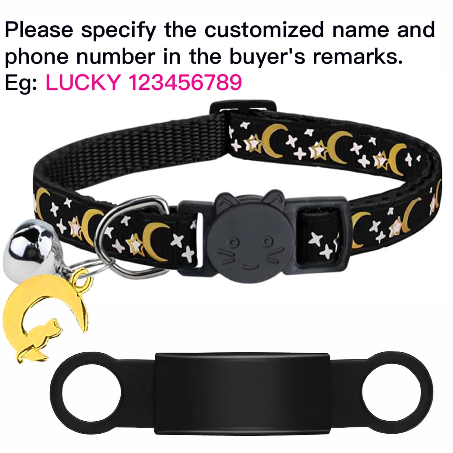 Personalized Cat Collar with Engraved ID Tag, Bell & Glow Design