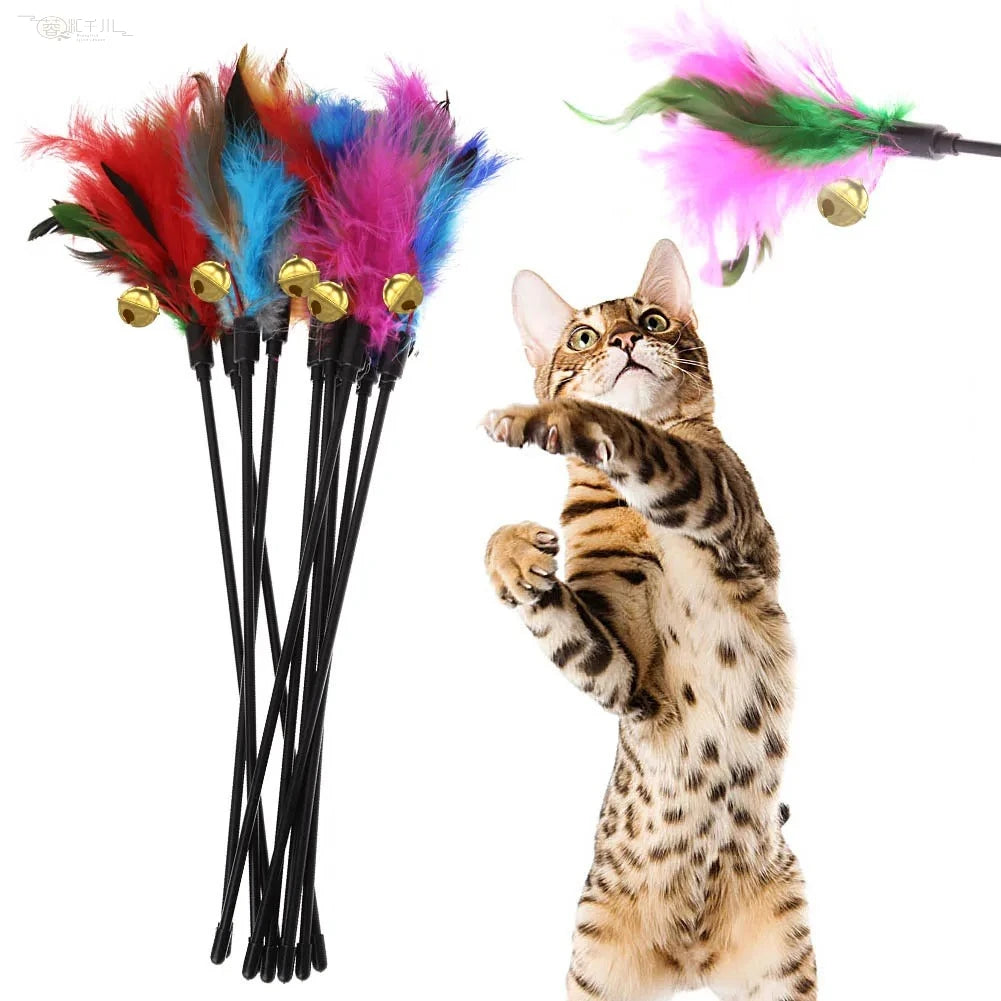 Feather Cat Wand Toy – 5-Piece Interactive Cat Teaser Set