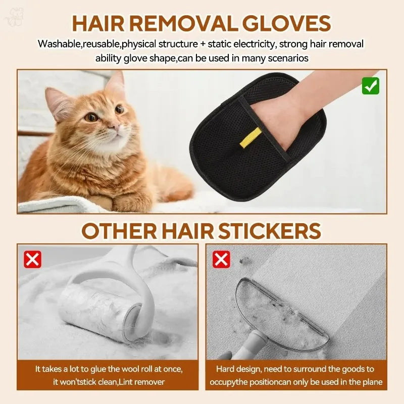 Pet Hair Removal Gloves, Reusable Grooming & Fur Cleaning Mitts