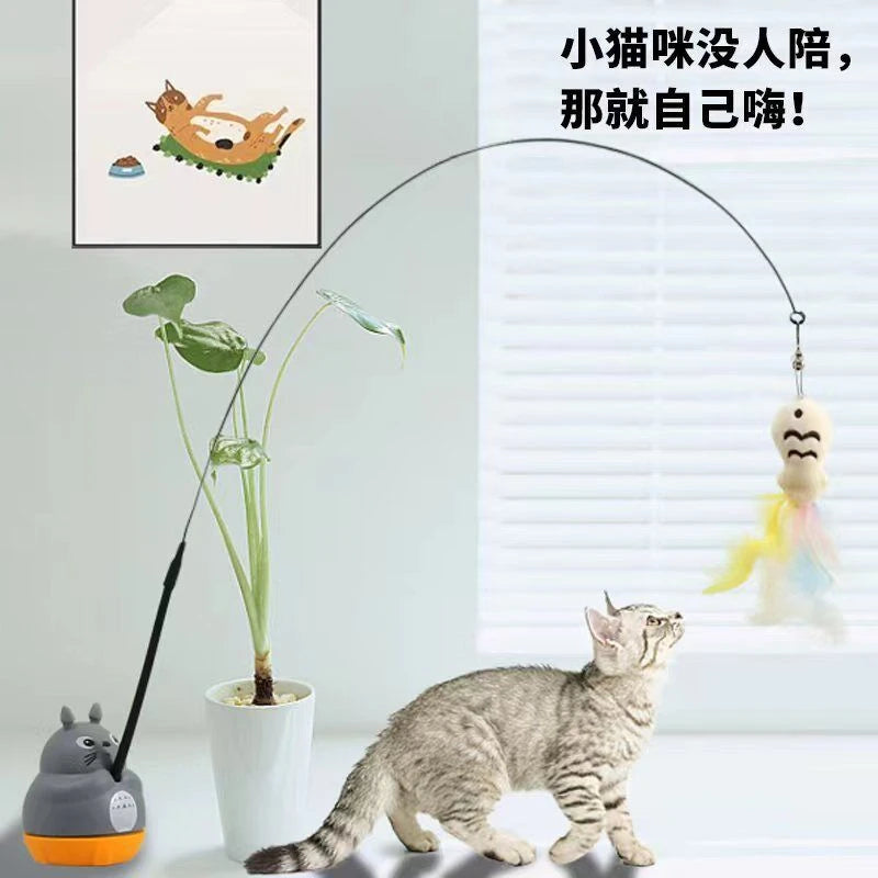 Interactive Cat Toy with Feather Wand & Rotating Base for Indoor Cats