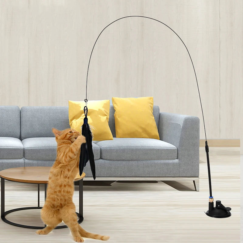 Cat Teaser Wand – Interactive Feather Toy with Bell & Suction Cup