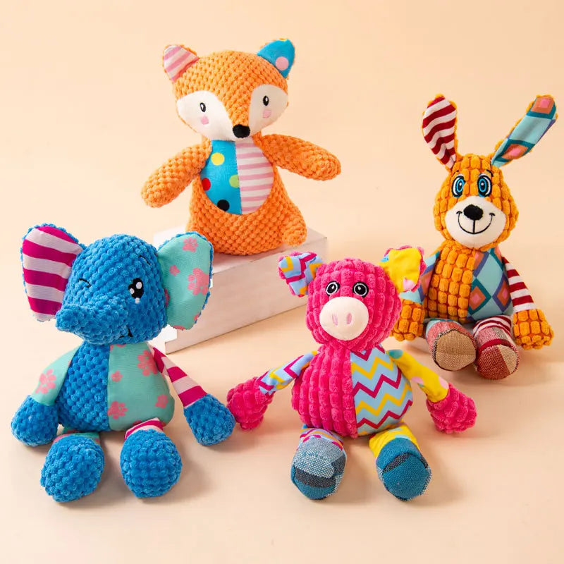 Plush Squeaky Dog Toy – Elephant, Fox & Puppy Designs