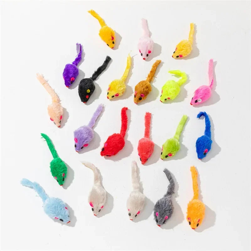 Feather Cat Mouse Toy – Rabbit Fur Rainbow Ball Kitten Toy