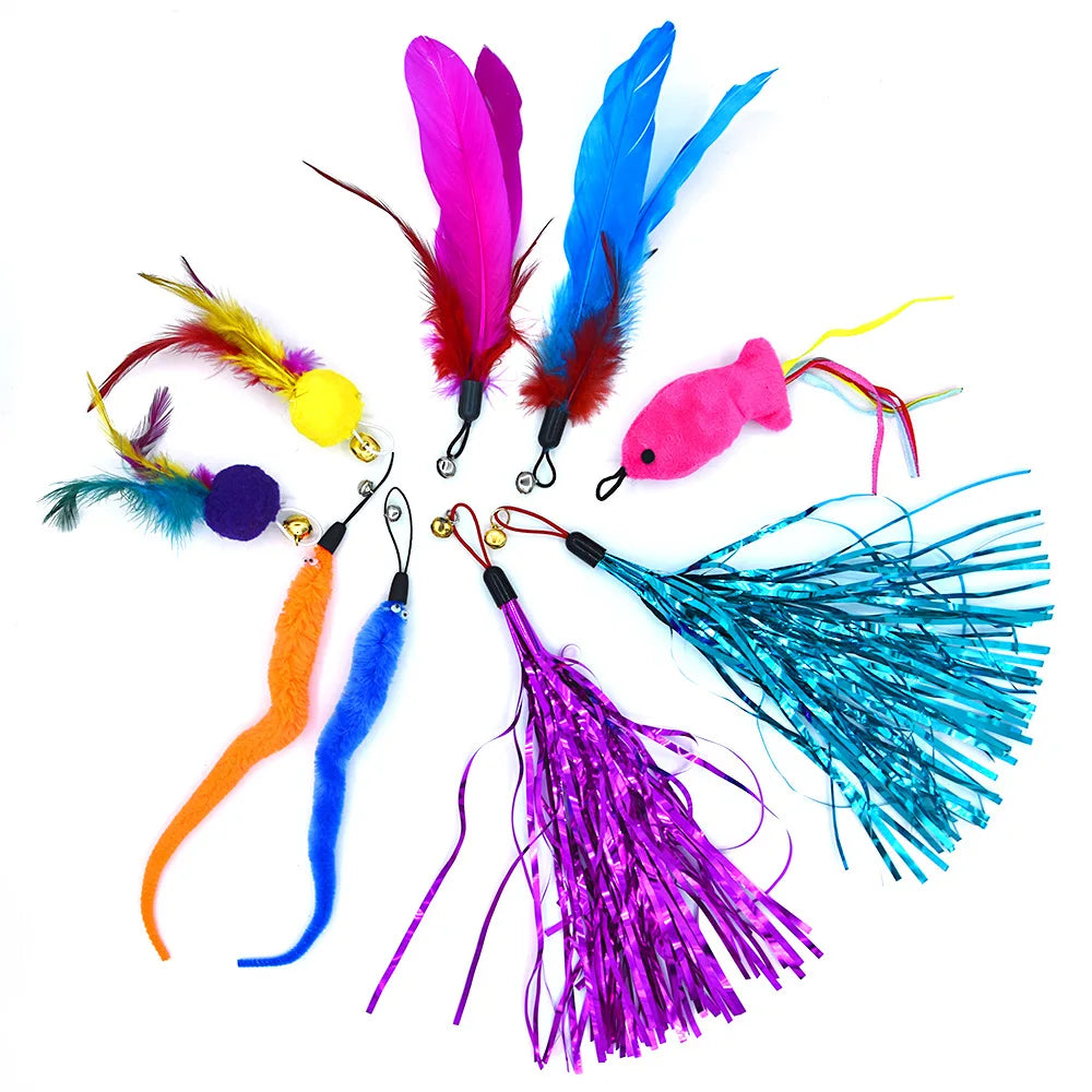 9 Pack Cat Feather Toy Replacement Heads for Interactive Play