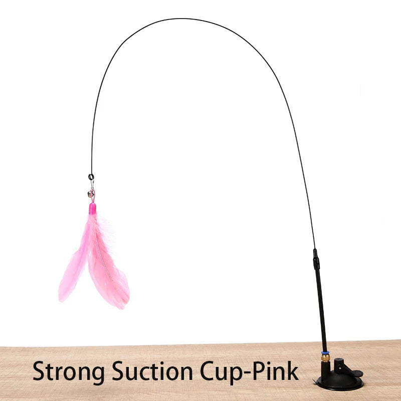 Interactive Cat Toy – Feather Teaser Wand with Suction Cup
