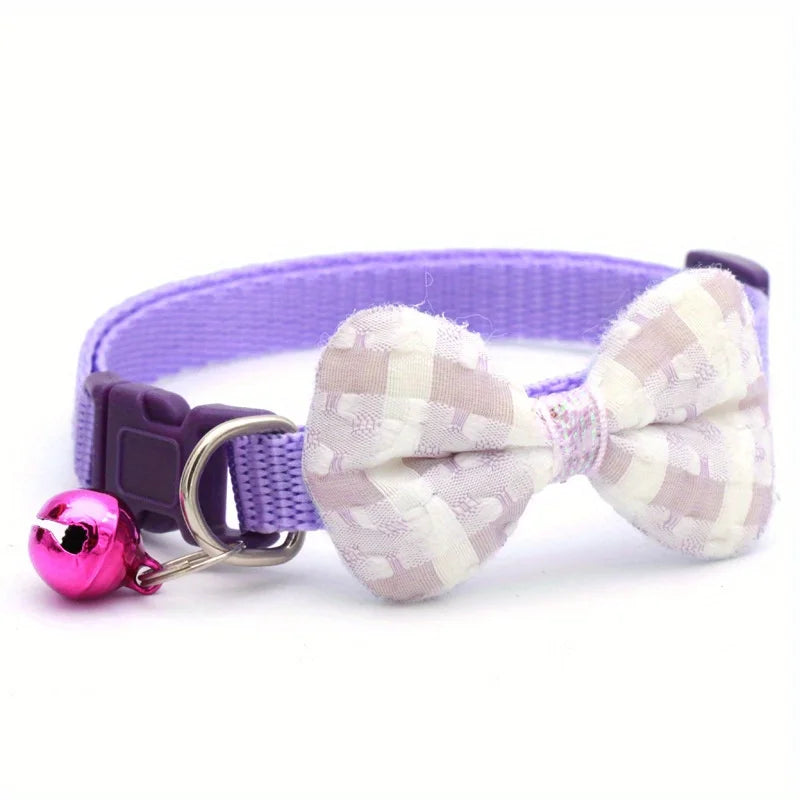 Plaid Cat Collar with Tie Bow, Adjustable Nylon Pet Accessory