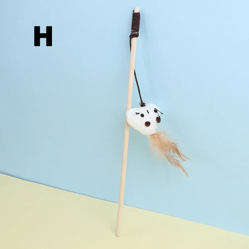 Cat Teaser Toy – Wooden Wand with Bell & Elastic Rope